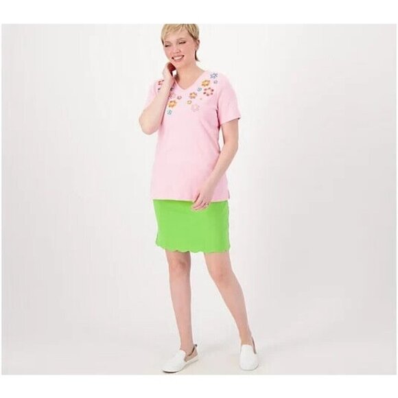 Quacker Factory Wildflowers Short Sleeve V-Neck Top Candy Pink,3X - Picture 1 of 1